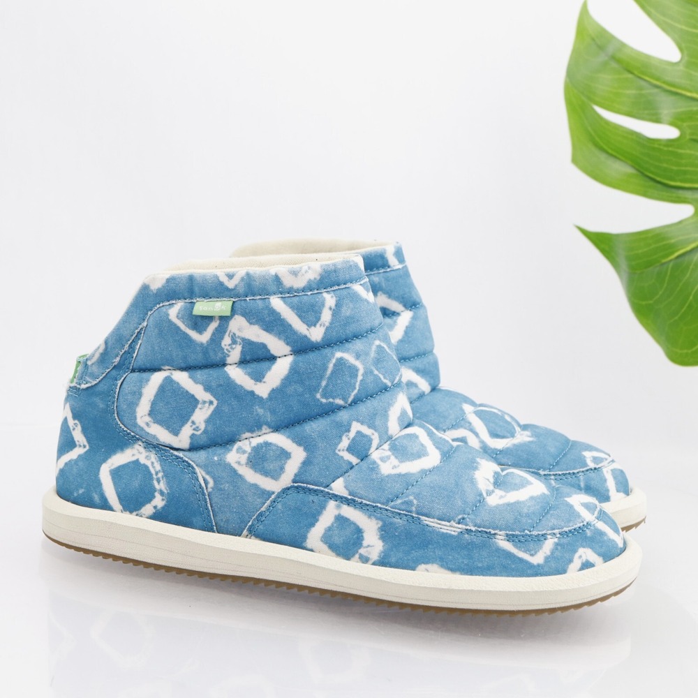 Sanuk Womens Lauren Boot Slippers Shoes Size 10 Blue Quilted Bootie Puff N Chill